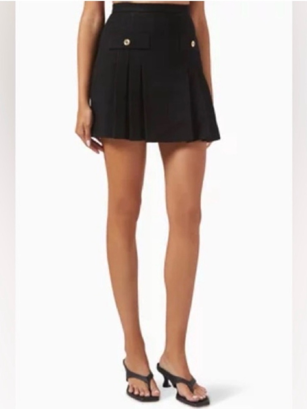 Sandro Black Pleated Mini Skirt with Button Flap Detail